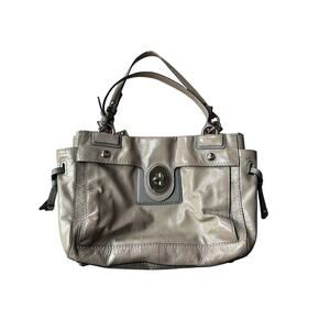 COACH Chelsea Patent Leather Peyton Carryall Satchel - Grayish Tan w Teal Lining